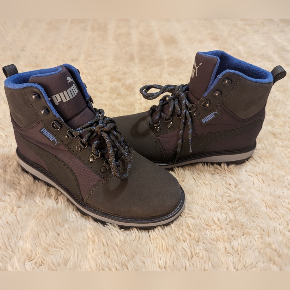 Puma Dark Brown and Blue Lace-Up Boots